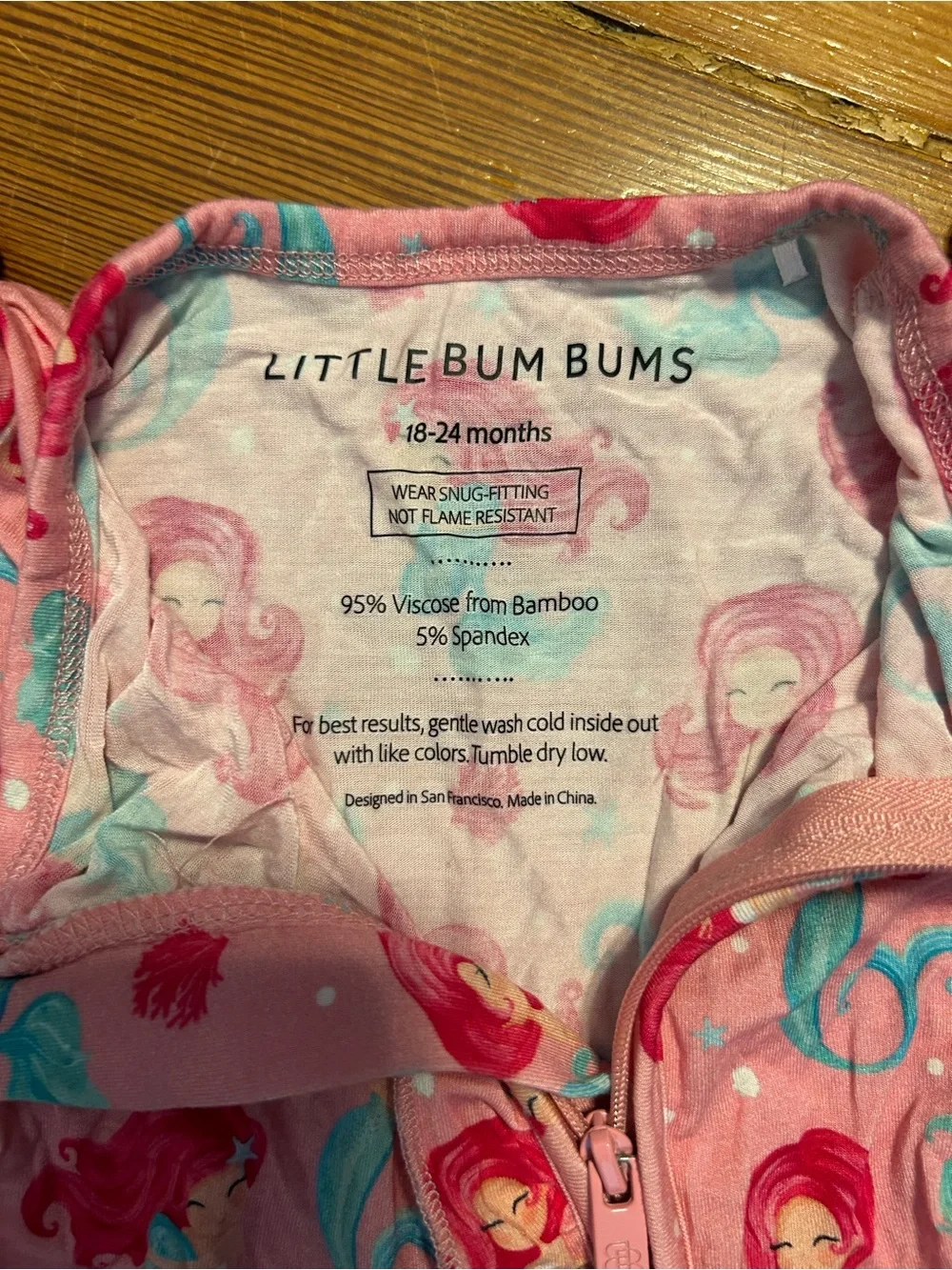 Little Bum Bums 18-24 month Pink Mermaid Zip-Front Pajamas with ruffle on bum